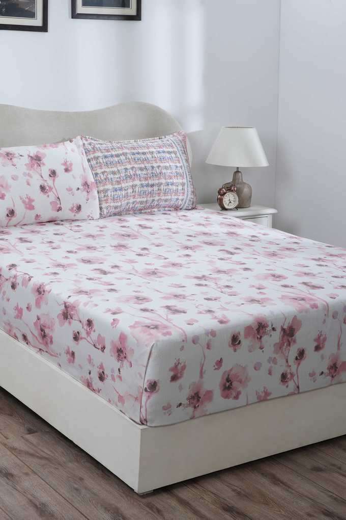 Eclectic-Garden-Painterly-Floral-Red-Single-Fitted-Sheet-with-Pillow-Case