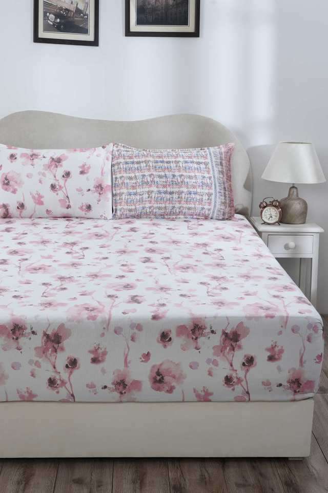 Eclectic-Garden-Painterly-Floral-Red-Single-Fitted-Sheet-with-Pillow-Case