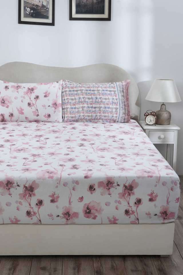 Eclectic-Garden-Painterly-Floral-Red-Double-Fitted-Sheet-with-Pillow-Case