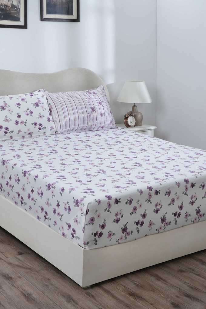 Eclectic-Garden-Ellen-Purple-Double-Fitted-Sheet-with-Pillow-Case