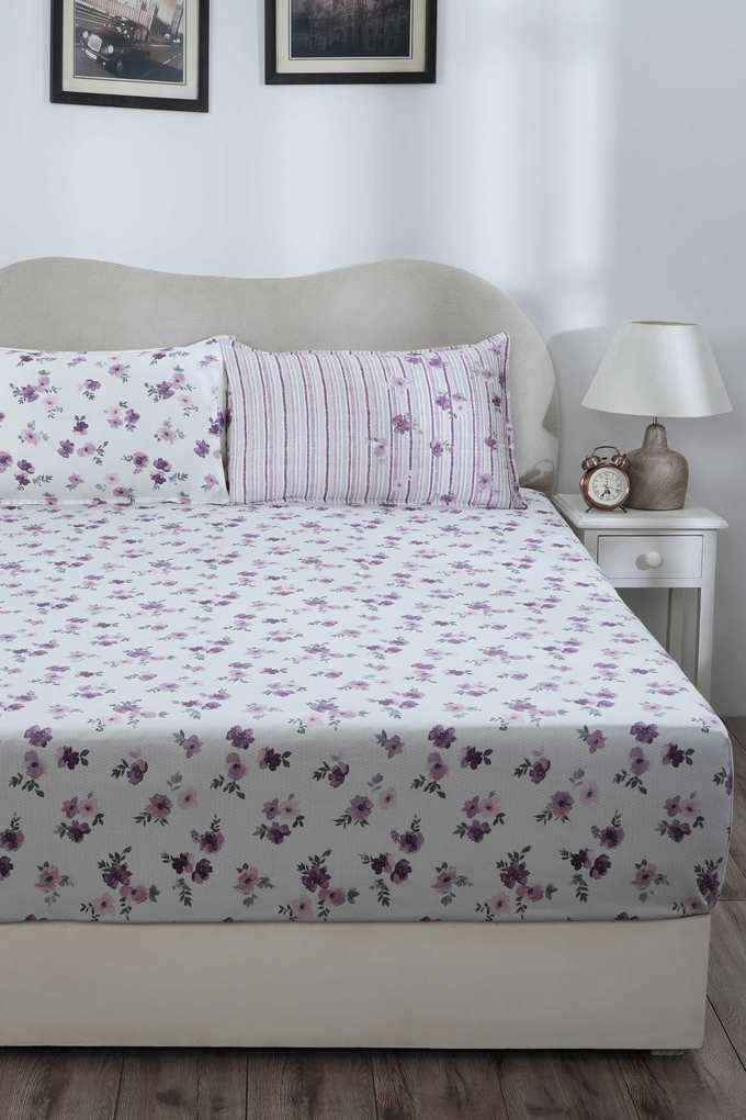 Eclectic-Garden-Ellen-Purple-Double-Fitted-Sheet-with-Pillow-Case