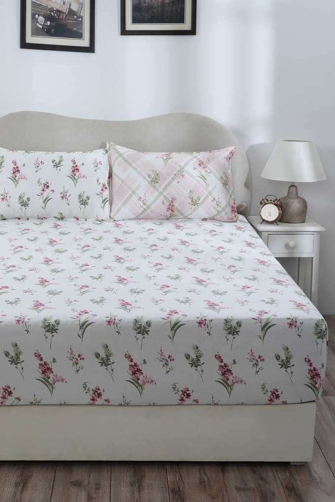 Eclectic-Garden-Maeve-Red-Single-Fitted-Sheet-with-Pillow-Case