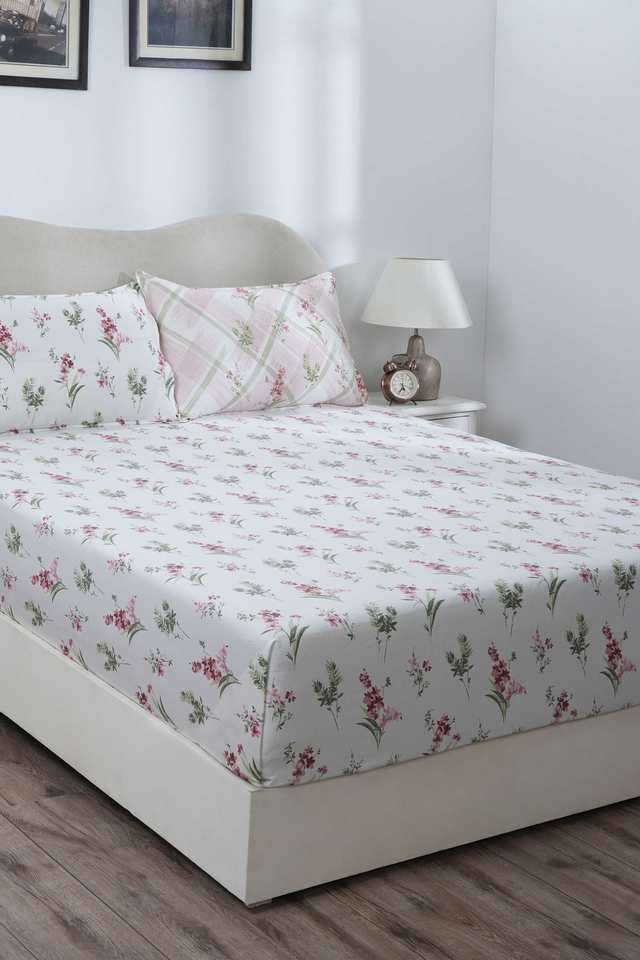 Eclectic-Garden-Maeve-Red-Double-Fitted-Sheet-with-Pillow-Case