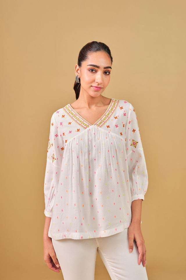 Dobby-Viscose-V-Neck-Womens-Top