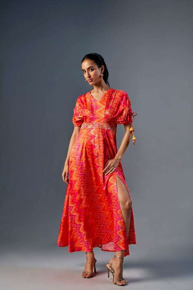 open lace back dress Global Desi Rust Butti-Print Viscose Dress – Rad Radar