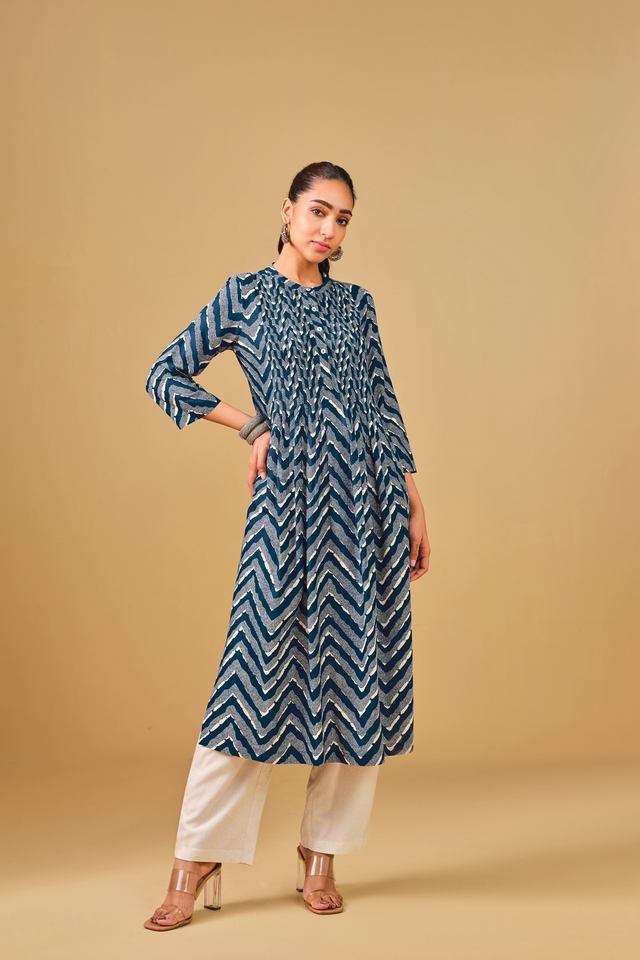 Chevron-Viscose-Round-Neck-Women-s-Casual-Wear-Kurta