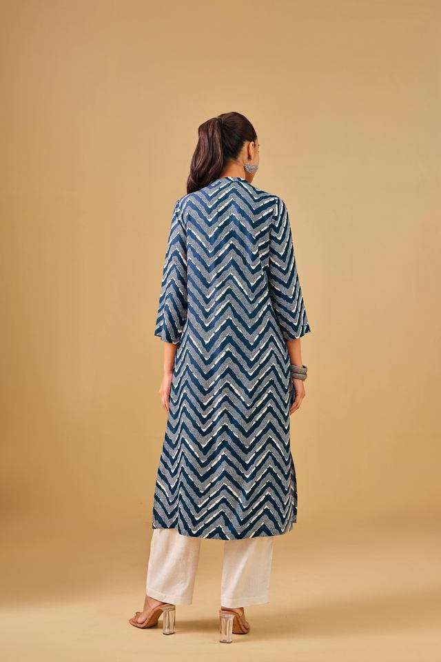 Chevron-Viscose-Round-Neck-Women-s-Casual-Wear-Kurta