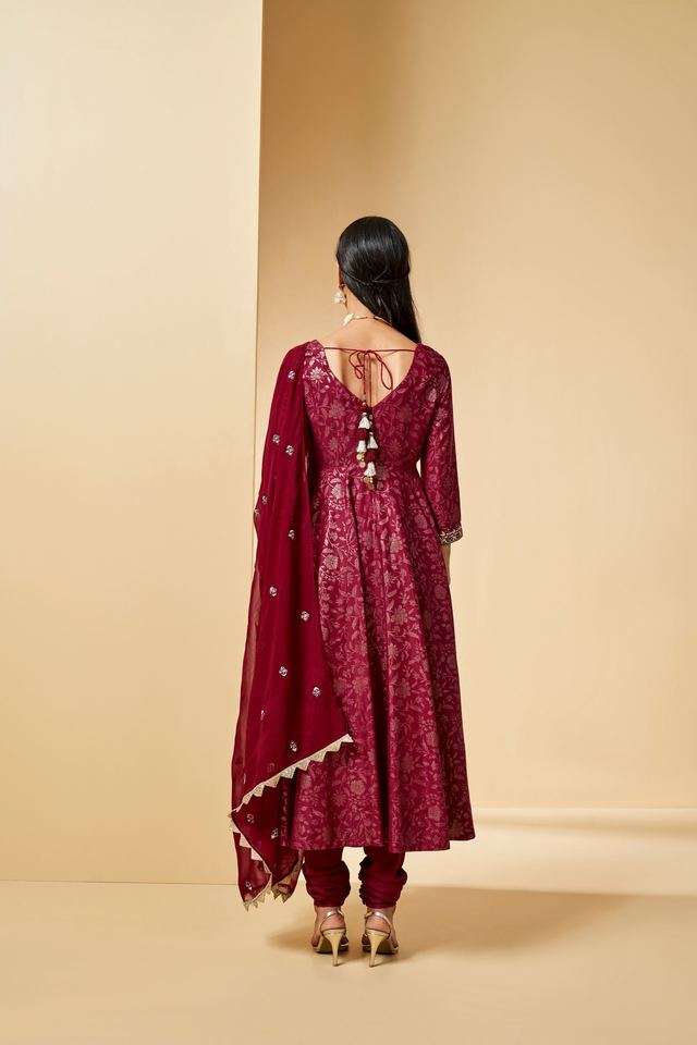 open lace back dress Global Desi Rust Butti-Print Viscose Dress  Rad Radar
