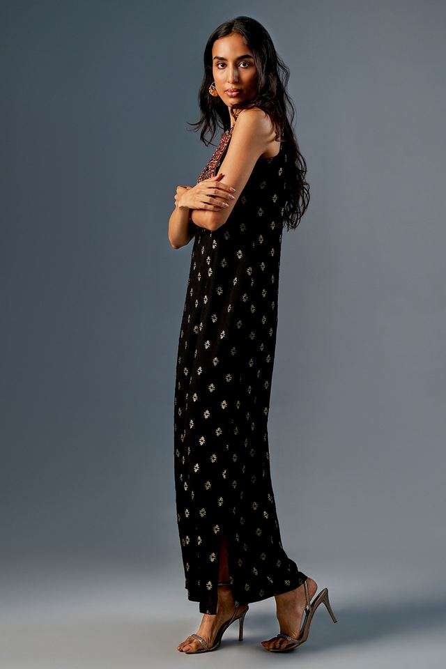 Buy Global Desi Black Embroidered Polyester Round Neck Women's Fusion Wear  Dress | Shoppers Stop