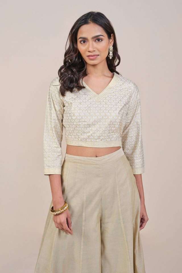 Floral-Viscose-V-Neck-Women-s-Top