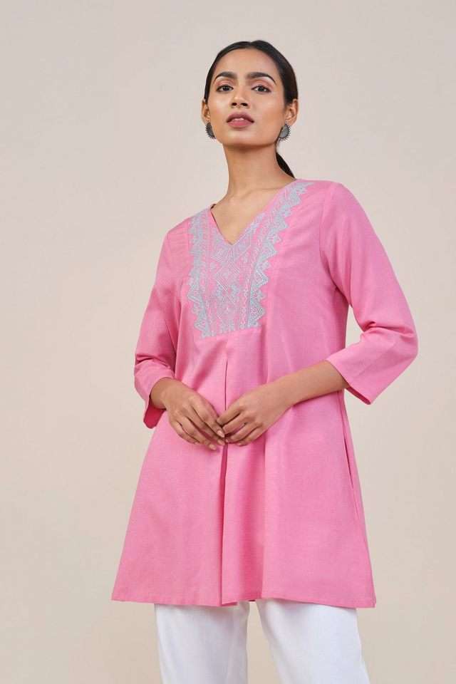 Solid-Viscose-V-Neck-Women-s-Tunic
