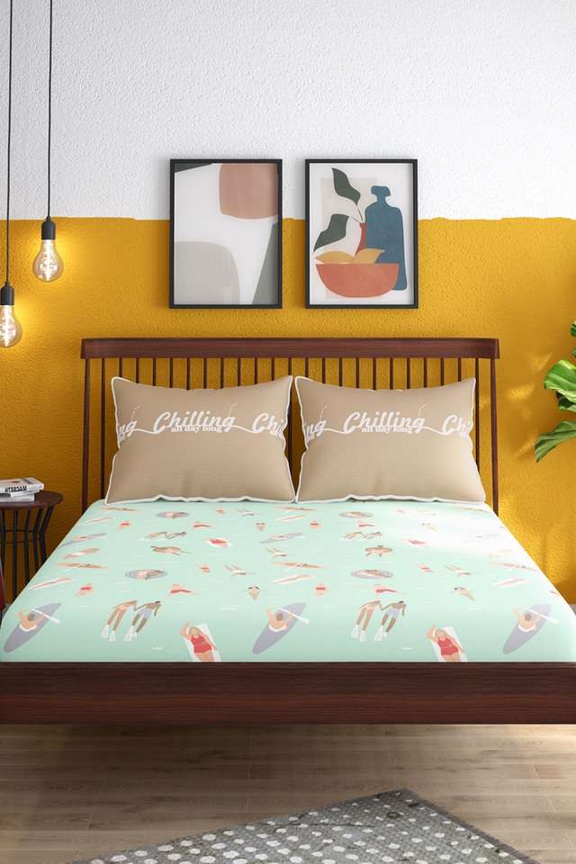 Printed-Cotton-King-Size-1-Fitted-Sheet-With-2-Pillow-Covers