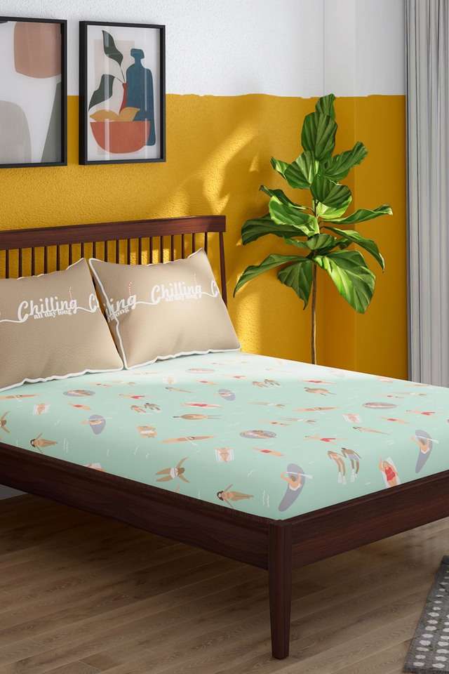 Printed-Cotton-King-Size-1-Fitted-Sheet-With-2-Pillow-Covers