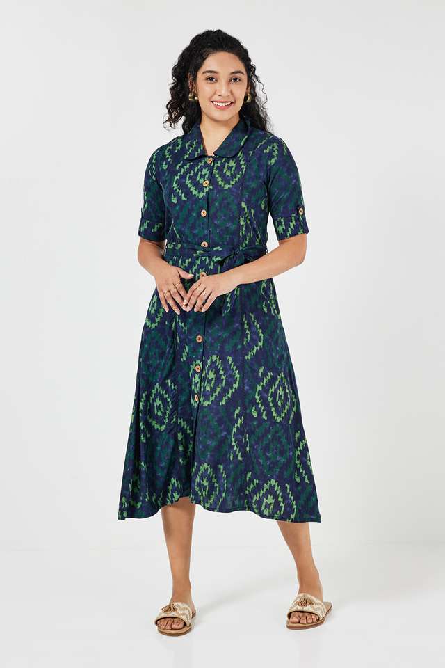 Printed-Round-Neck-Rayon-Women-s-Calf-Length-Ethnic-Dress