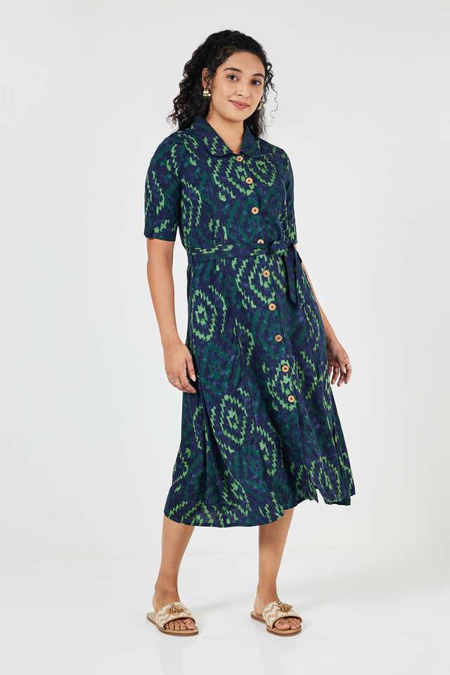 Printed-Round-Neck-Rayon-Women-s-Calf-Length-Ethnic-Dress
