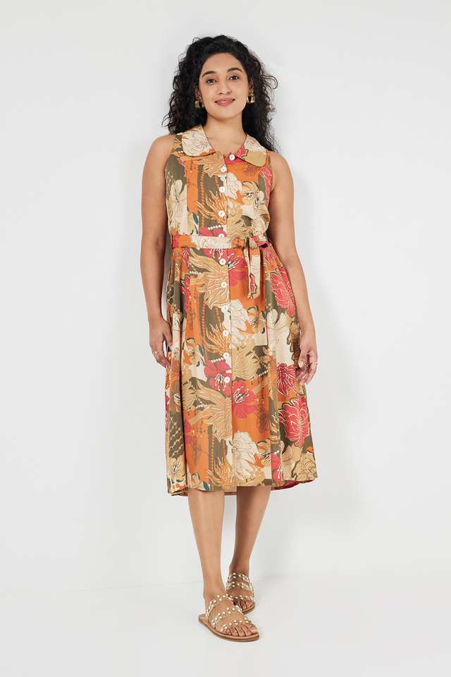 Printed-Round-Neck-Blended-Fabric-Women-s-Ethnic-Dress