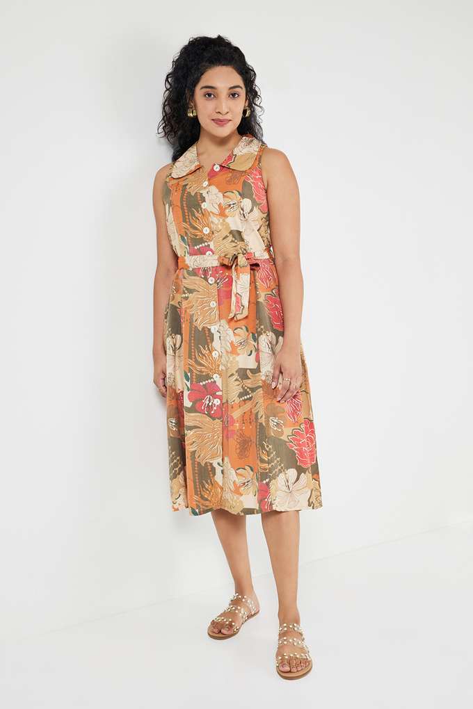 Printed-Round-Neck-Blended-Fabric-Women-s-Ethnic-Dress