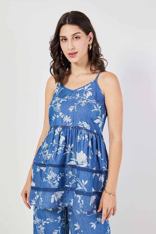 Printed-Denim-Square-Neck-Women-s-Tunic