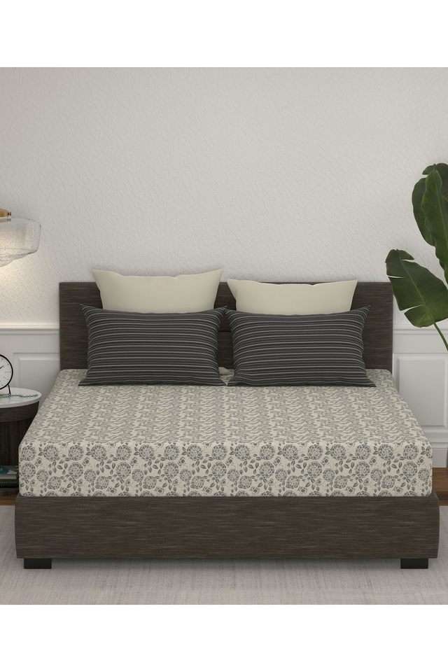 Home-Essential---Salt-and-Pepper-Printed-144-TC-Cotton-Double-Bedsheet-&-2-Pillow-Covers