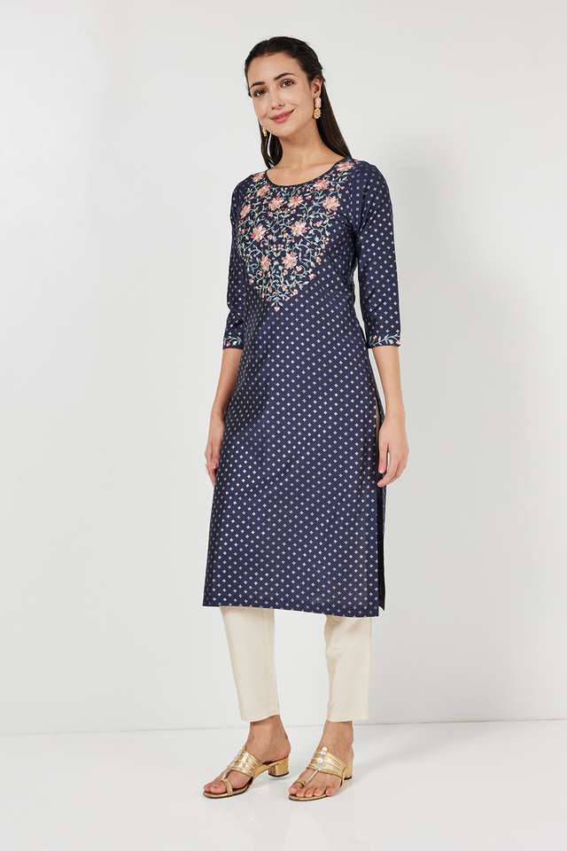 Printed-Polyester-Round-Neck-Women-s-Festive-Wear-Straight-Kurta