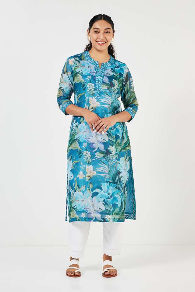 Embroidered-Art-Silk-Collared-Women-s-Casual-Wear-Kurta