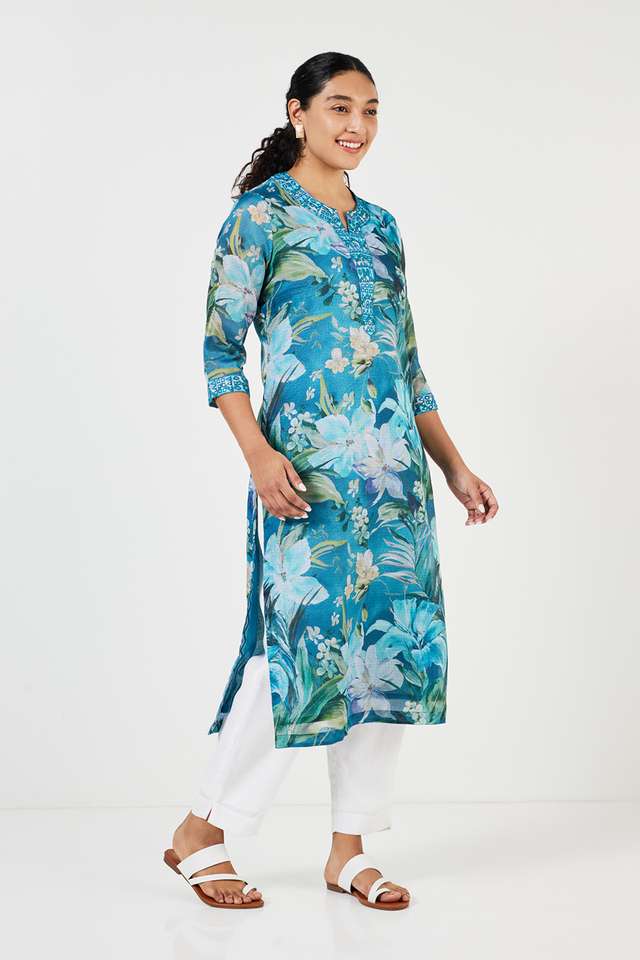 Embroidered-Art-Silk-Collared-Women-s-Casual-Wear-Kurta