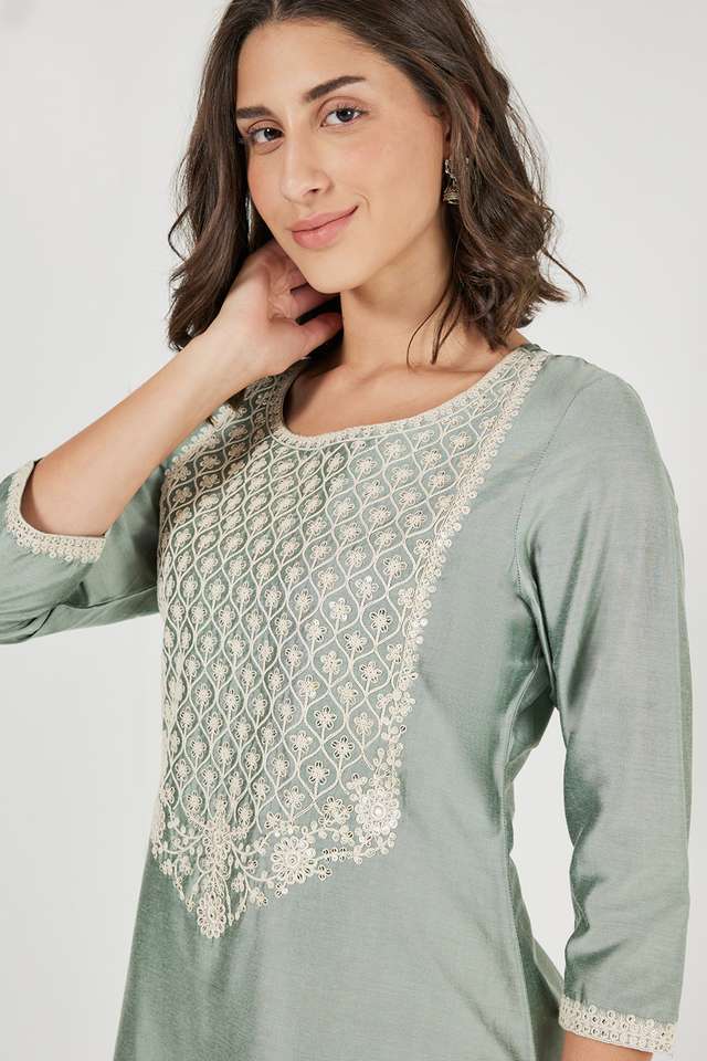 Solid-Polyester-Round-Neck-Women-s-Festive-Wear-Straight-Kurta