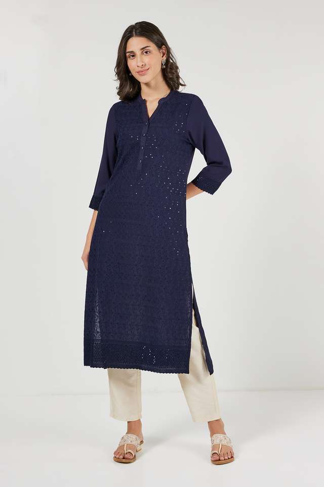 Solid-Rayon-Collared-Women-s-Festive-Wear-Straight-Kurta