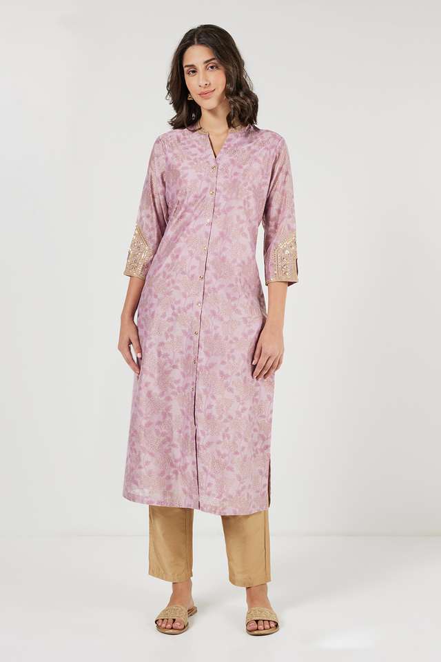 Printed-Chanderi-Collared-Women-s-Festive-Wear-A-Line-Kurta