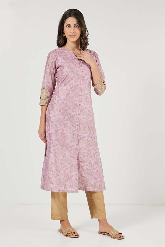 Printed-Chanderi-Collared-Women-s-Festive-Wear-A-Line-Kurta