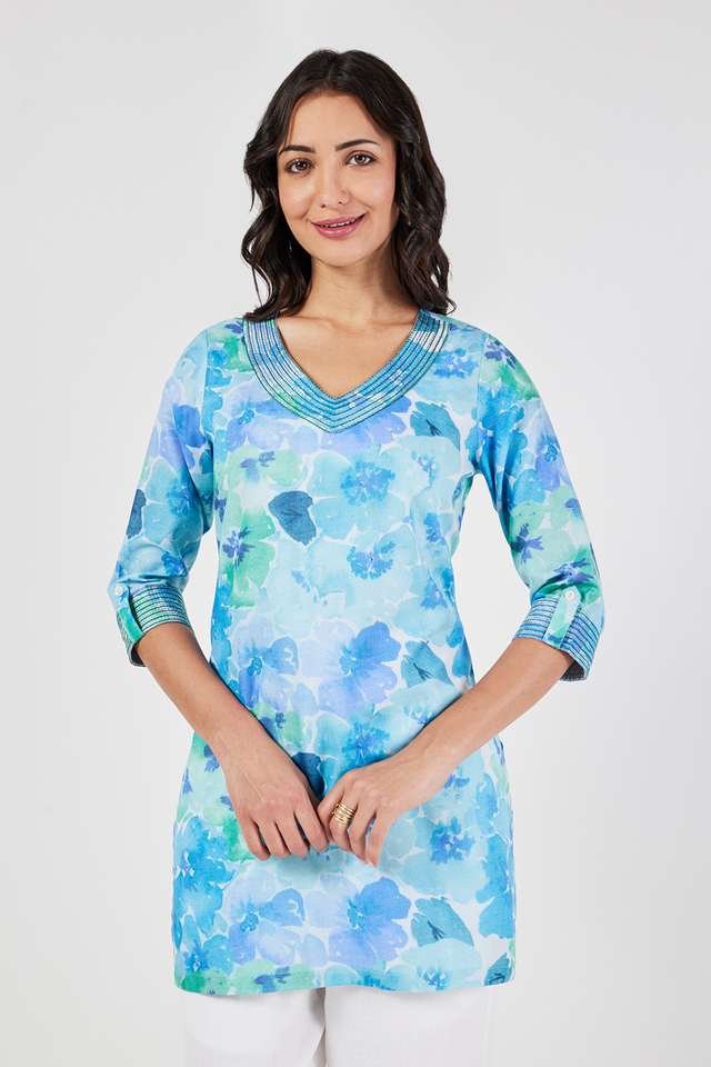 Printed-Linen-V-Neck-Women-s-Tunic