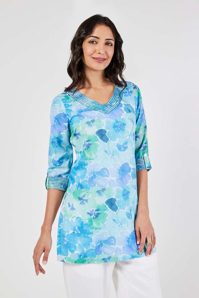 Printed-Linen-V-Neck-Women-s-Tunic