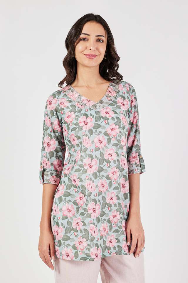 Printed-Linen-V-Neck-Women-s-Tunic