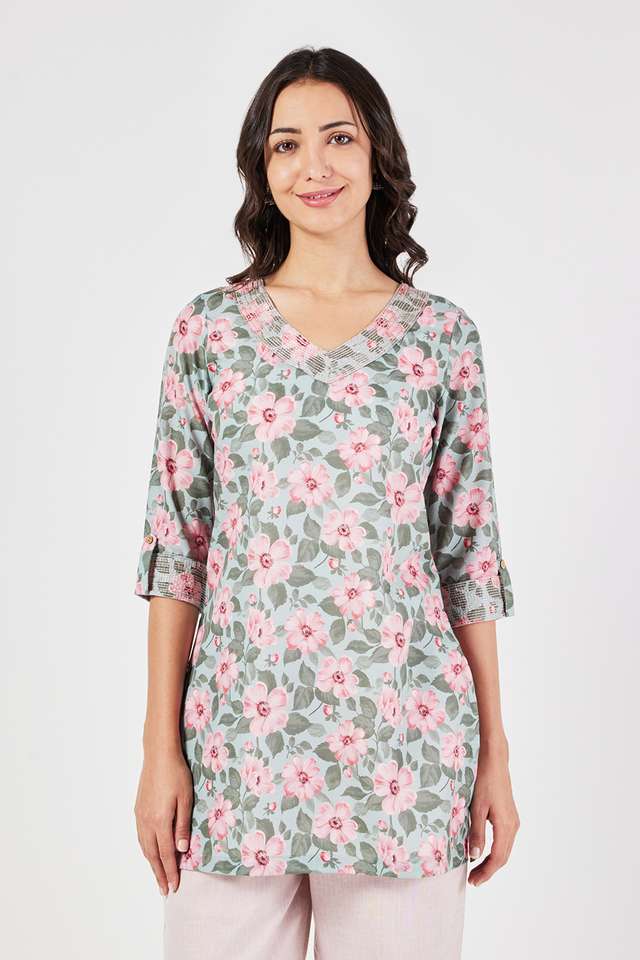 Printed-Linen-V-Neck-Women-s-Tunic