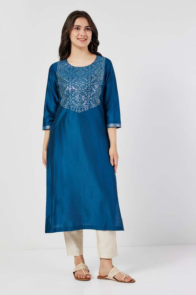 Embroidered-Blended-Fabric-Round-Neck-Women-s-Casual-Wear-Kurta