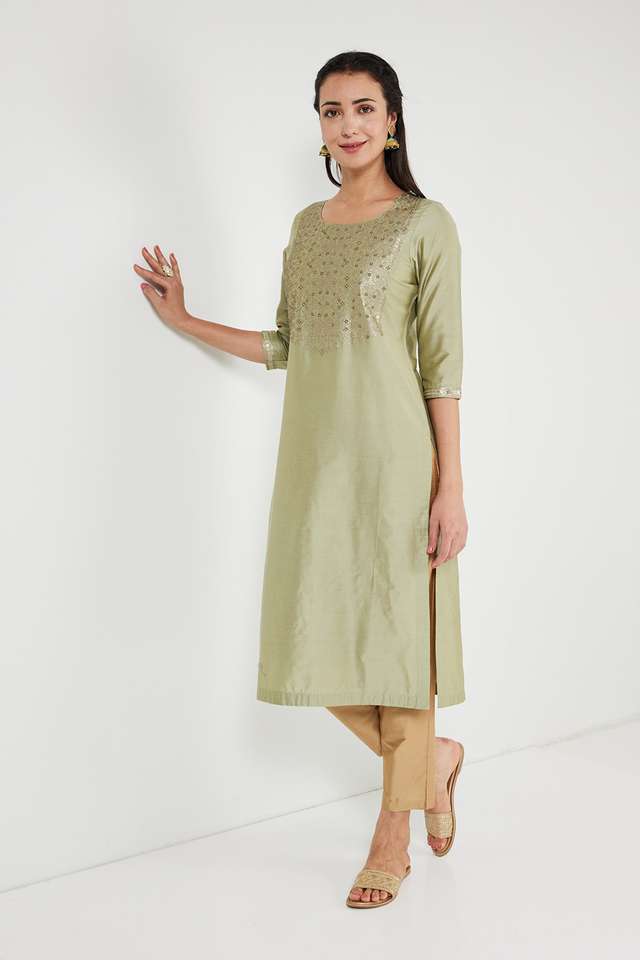 Embroidered-Polyester-Round-Neck-Women-s-Festive-Wear-Kurta