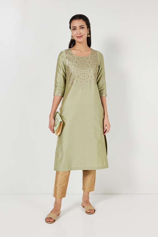 Embroidered-Polyester-Round-Neck-Women-s-Festive-Wear-Kurta