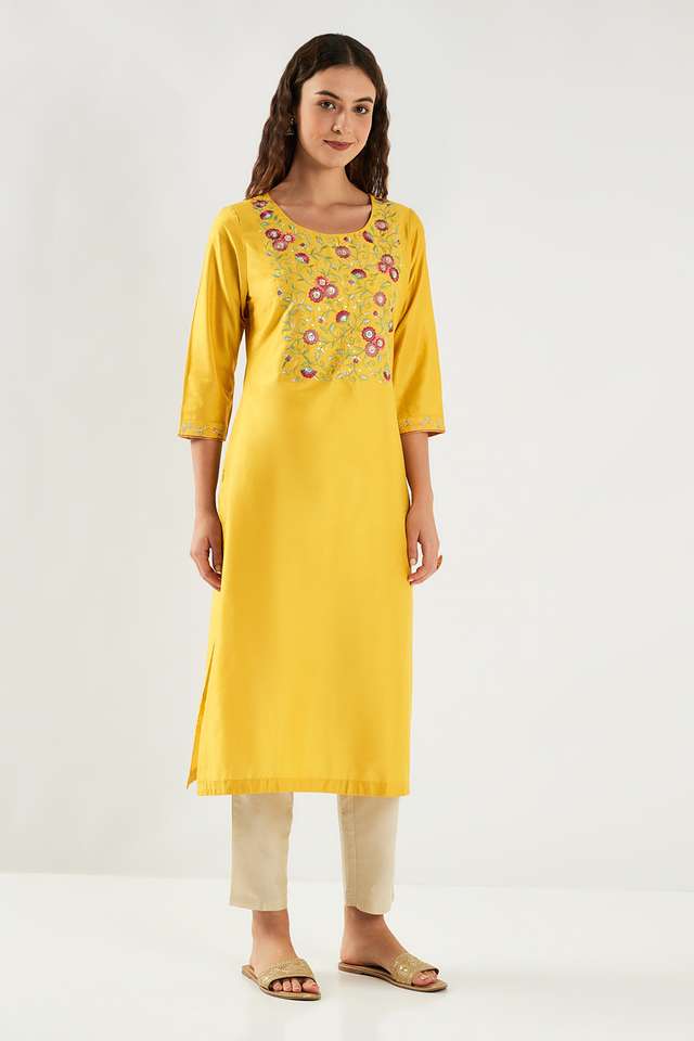 Embroidered-Blended-Fabric-Round-Neck-Women-s-Casual-Wear-Kurta
