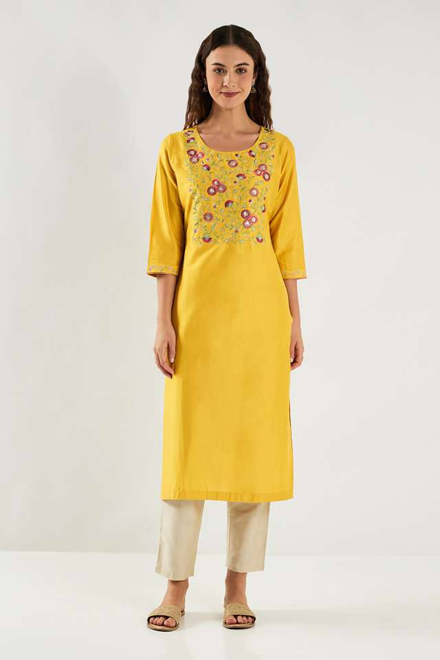 Embroidered-Blended-Fabric-Round-Neck-Women-s-Casual-Wear-Kurta