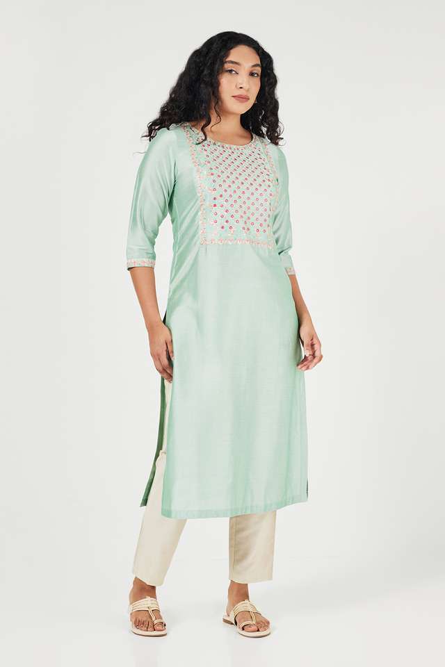 Embroidered-Blended-Fabric-Round-Neck-Women-s-Casual-Wear-Kurta