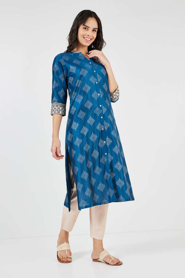 Printed-Polyester-Collared-Women-s-Festive-Wear-A-Line-Kurta