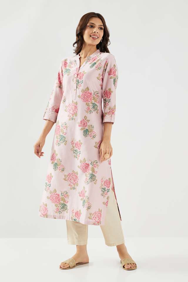 Printed-Blended-Fabric-Collared-Women-s-Casual-Wear-Kurta