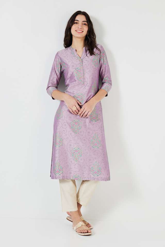 Printed-Blended-Fabric-Collared-Women-s-Casual-Wear-Kurta