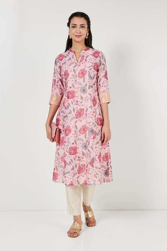 Printed-Chanderi-Round-Neck-Women-s-Festive-Wear-A-Line-Kurta