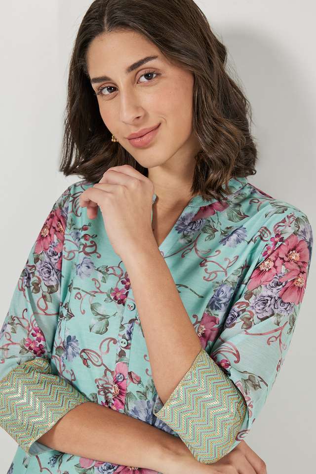 Printed-Chanderi-Round-Neck-Women-s-Festive-Wear-A-Line-Kurta