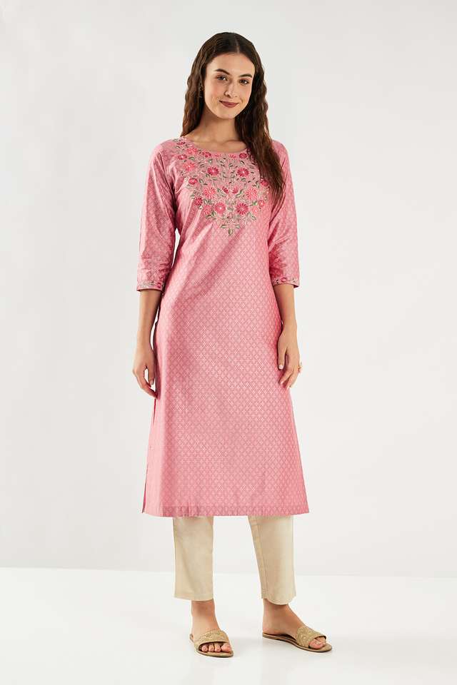 Embroidered-Blended-Fabric-Round-Neck-Women-s-Casual-Wear-Kurta