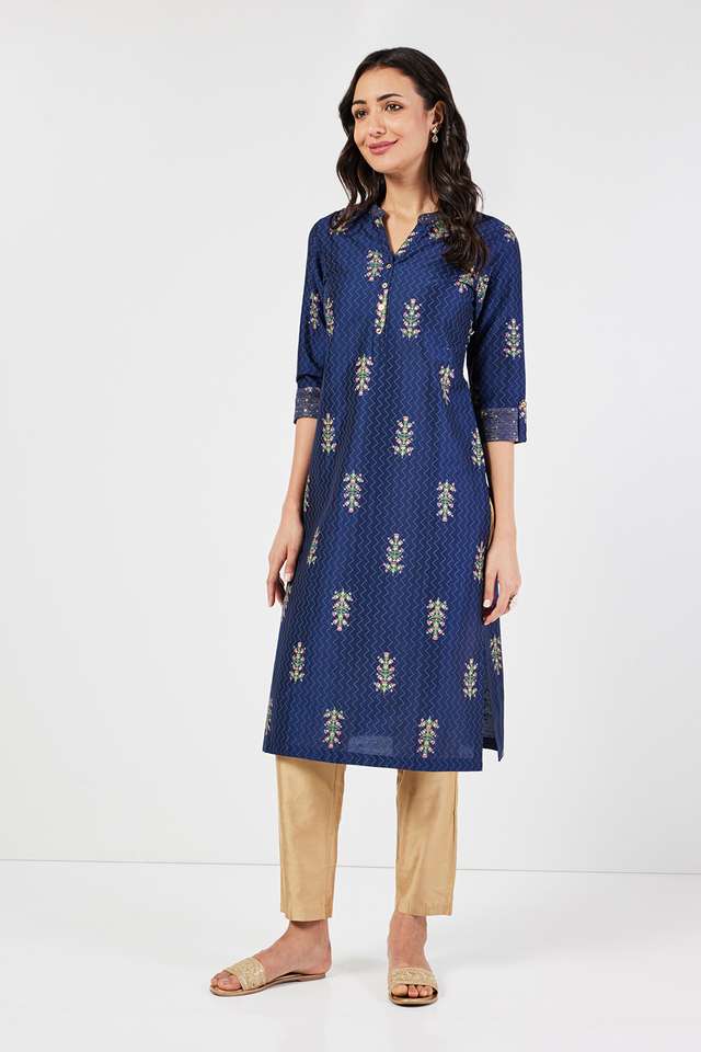 Printed-Blended-Fabric-Collared-Women-s-Casual-Wear-Kurta
