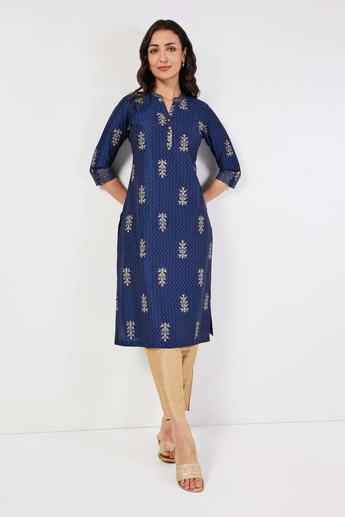 Printed-Blended-Fabric-Collared-Women-s-Casual-Wear-Kurta