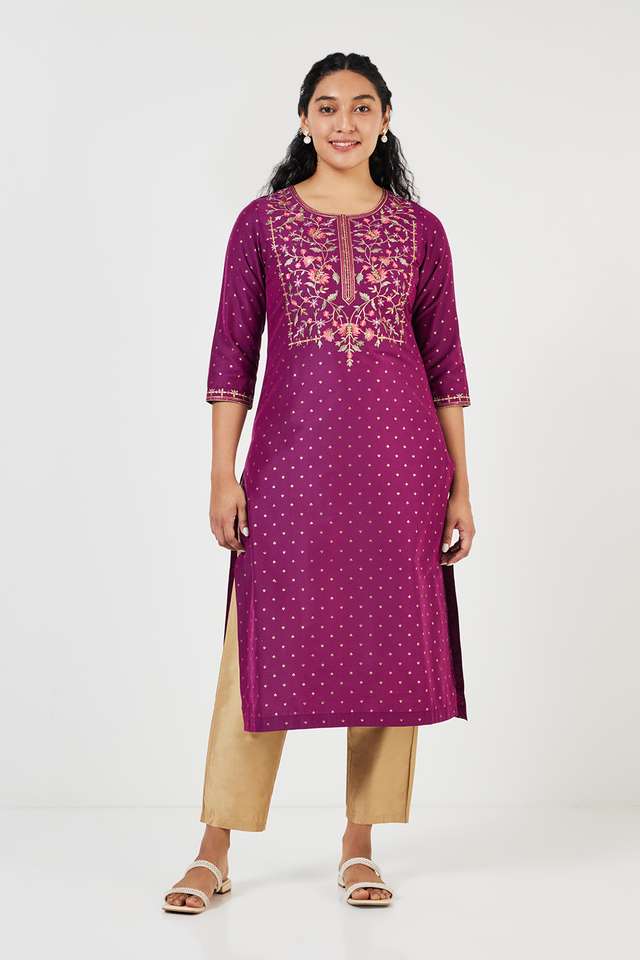 Embroidered-Blended-Fabric-Round-Neck-Women-s-Casual-Wear-Kurta