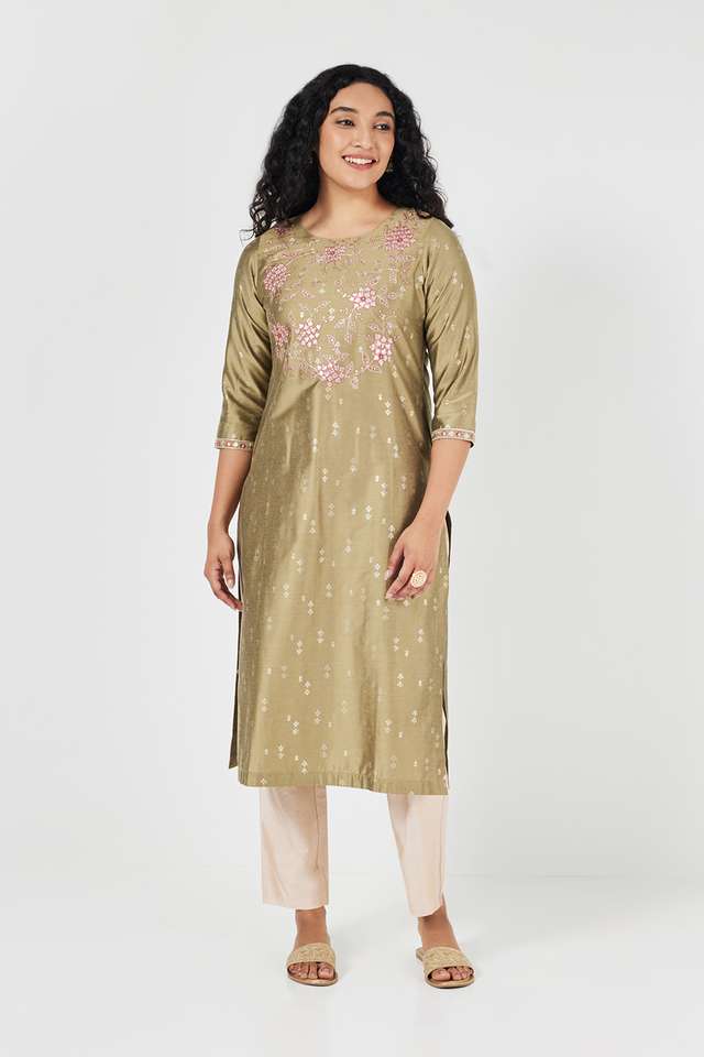 Embroidered-Blended-Fabric-Round-Neck-Women-s-Casual-Wear-Kurta